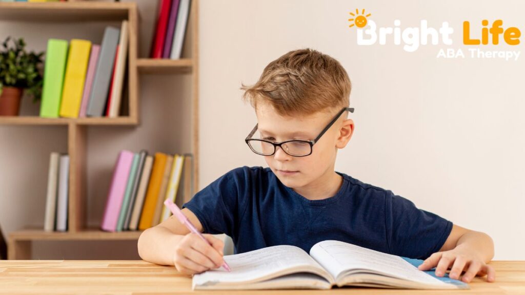 Child following a daily routine and completing structured tasks as part of autism support.