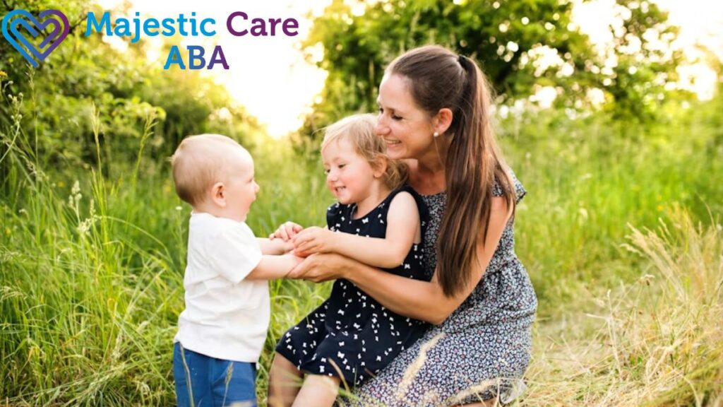 Autistic child and sibling working together with mutual support.